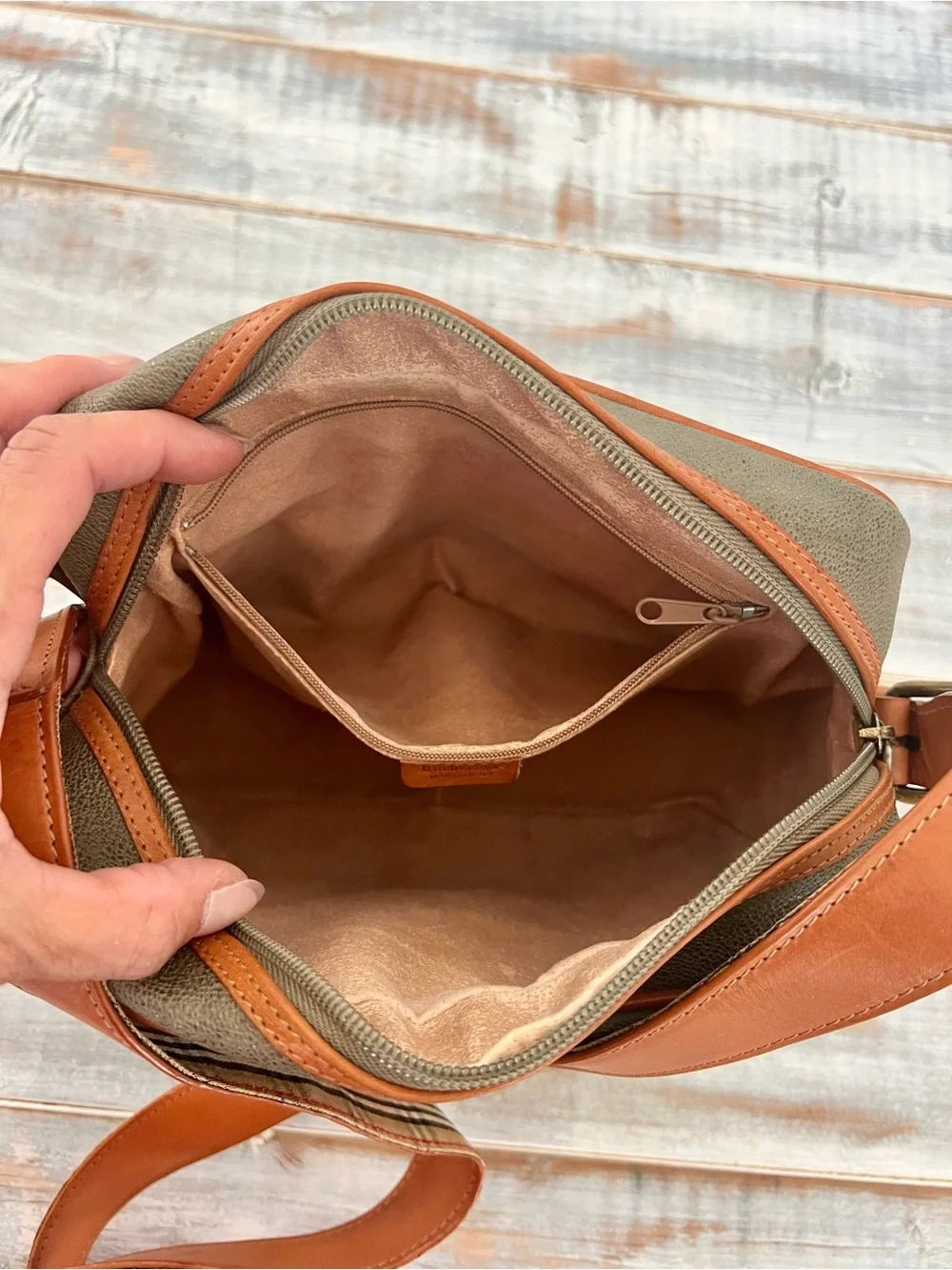 Vintage Burberry Crossbody Unisex Camera Bag – Made in Italy | Olive & Tan